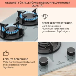 Firetale Gaskochfeld 2-flammig Aluminium-Brenner Erdgas/Propangas Inkl. Schlauch Und Druckminderer -Klarstein Verkaufs 10041301 de 0004 usp