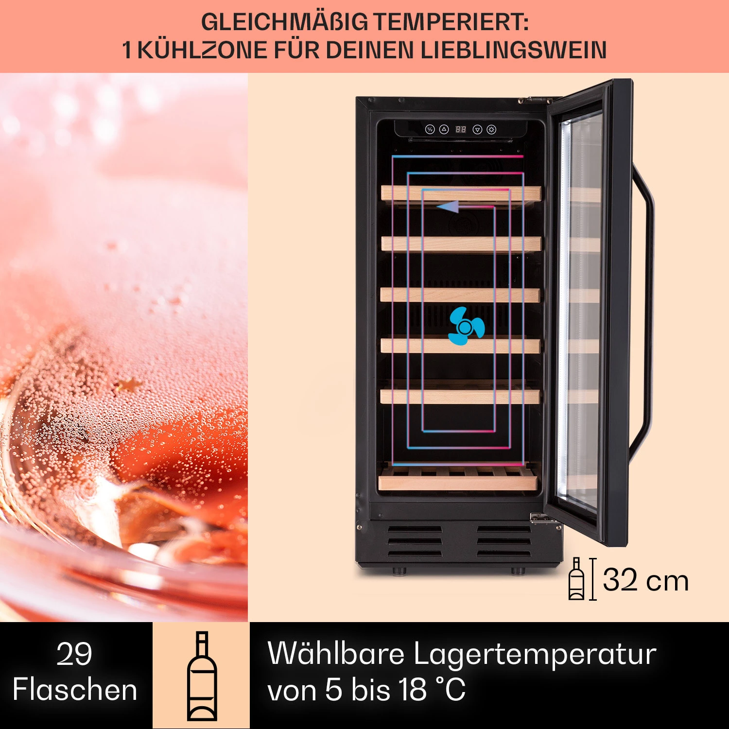 Vinovilla 29 Built-In Weinkühlschrank 81 l / 29 Fl. 1 Zone Glastür Edelstahl Vinovilla 29 Built-In Weinkühlschrank 81 L / 29 Fl. 1 Zone Glastür Edelstahl -Klarstein Verkaufs 10041309 de 0003 logo