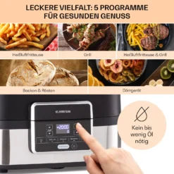 Combo Air Grill-Heißluftfritteuse 5 Programme 1500 Watt 4,5 L Grillkorb 2,5 L Frittierkorb -Klarstein Verkaufs 10041330 de 0003 usp