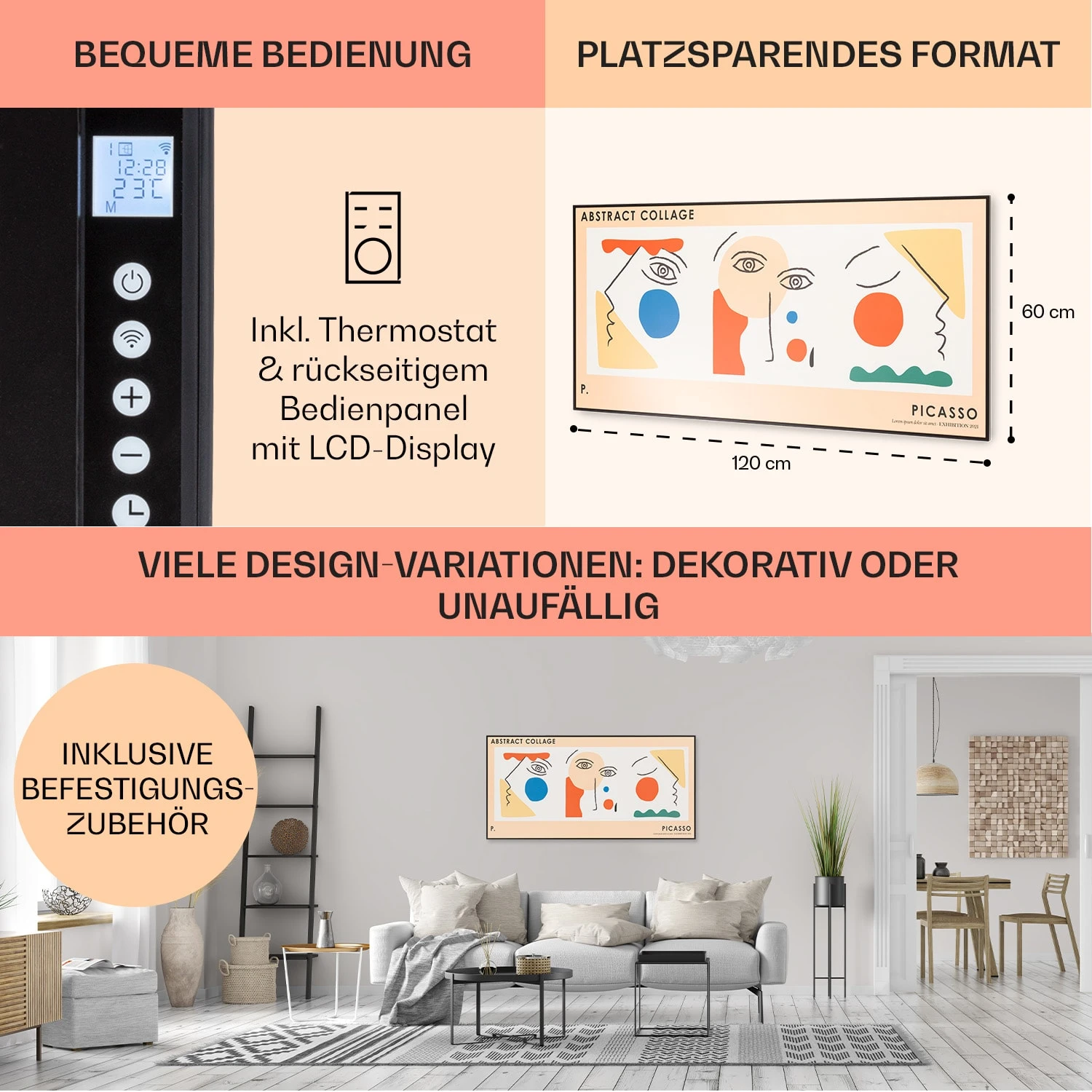 Wonderwall Air Art Smart Infrarotheizung 60x120 cm 700W Wandinstallation App-Steuerung Abstrakt Wonderwall Air Art Smart Infrarotheizung 60x120 Cm 700W Wandinstallation App-Steuerung Abstrakt -Klarstein Verkaufs 10041363 de 0006 usp