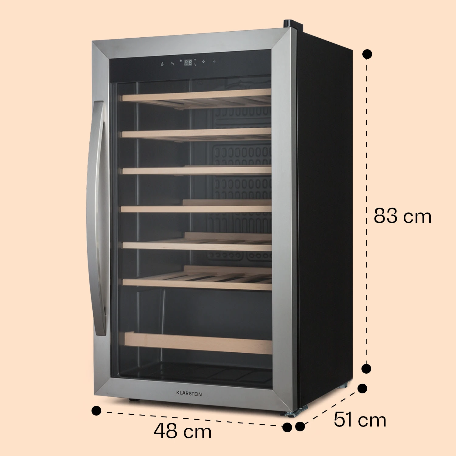 Vinamour 32 Uno Weinkühlschrank 1 Zone 95 L / 36 Flaschen 4-18°C Touch Vinamour 32 Uno Weinkühlschrank 1 Zone 95 L / 36 Flaschen 4-18°C Touch -Klarstein Verkaufs 10041393 yy 0008 dimensions