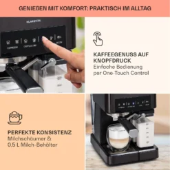 Arabica Comfort Espressomaschine 1350W 20 Bar 1,8l Touch-Bedienfeld -Klarstein Verkaufs 10041523 de 0003 usp