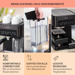 Arabica Comfort Espressomaschine 1350W 20 Bar 1,8l Touch-Bedienfeld -Klarstein Verkaufs 10041523 de 0006 usp