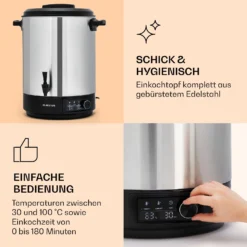 Abbey 40 Einkochautomat Getränkespender 40L 100°C 180min Edelstahl 3 Abbey 40 Einkochautomat Getränkespender 40L 100°C 180min Edelstahl -Klarstein Verkaufs 10041839 de 0004 logo