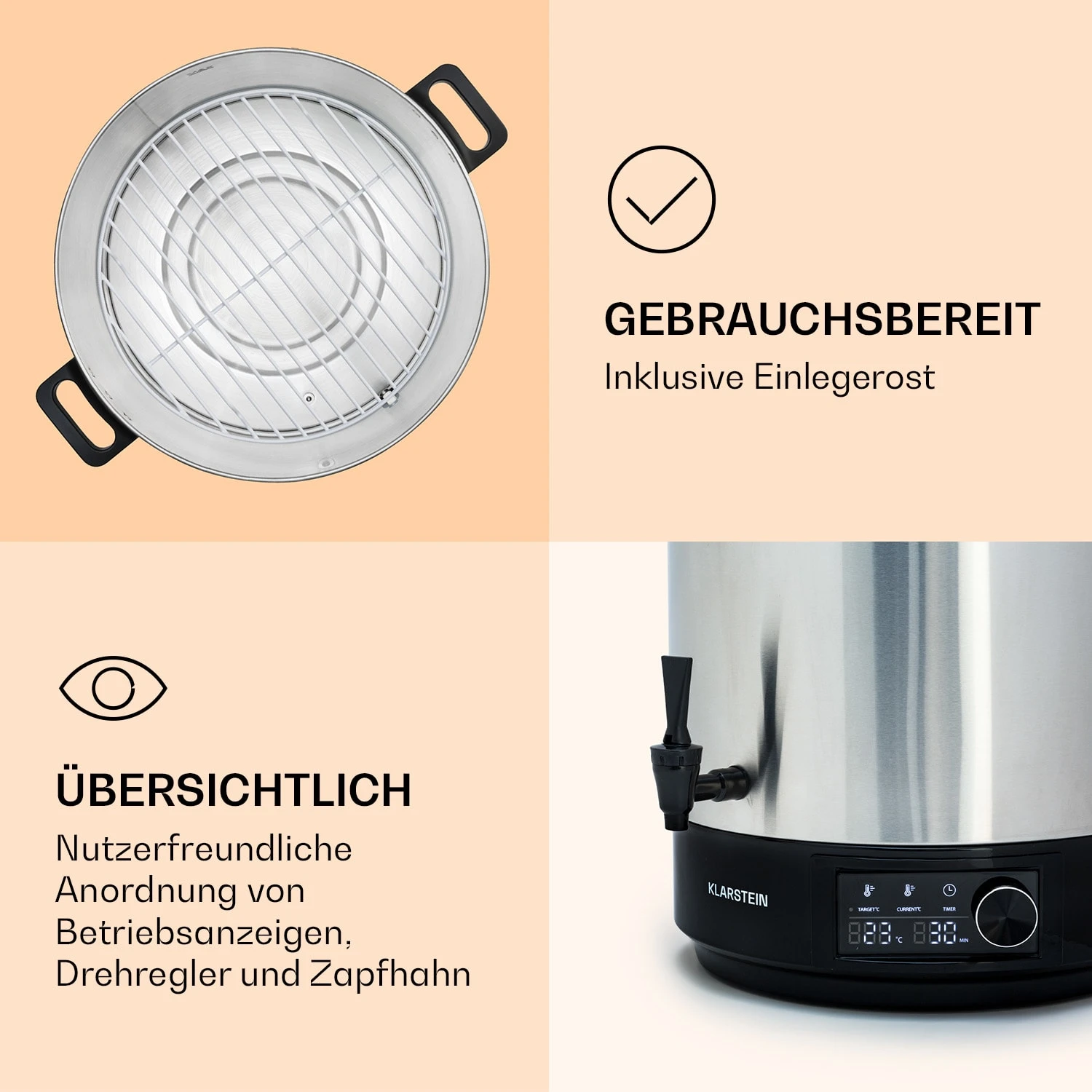 Abbey 40 Einkochautomat Getränkespender 40L 100°C 180min Edelstahl Abbey 40 Einkochautomat Getränkespender 40L 100°C 180min Edelstahl -Klarstein Verkaufs 10041839 de 0006 logo