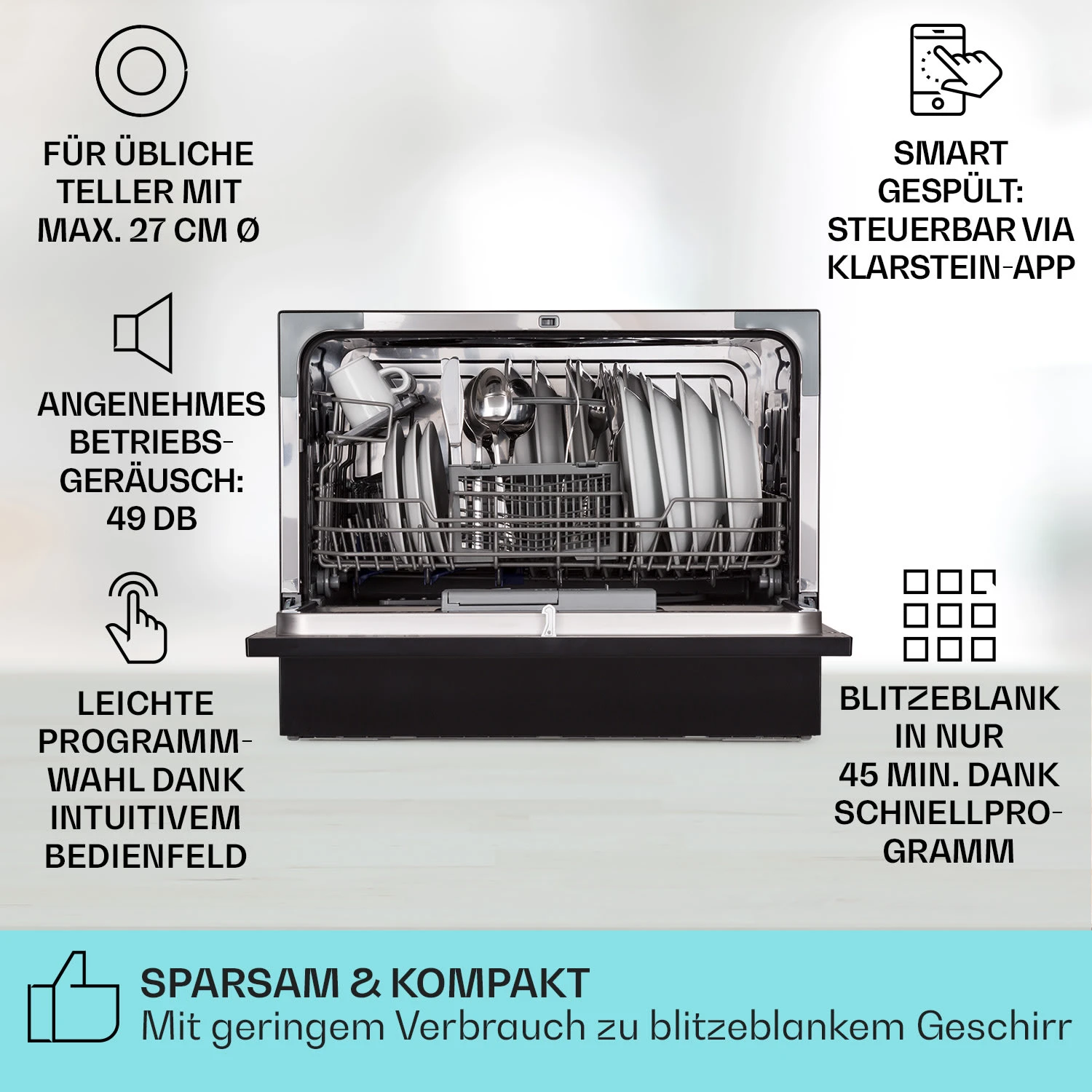 Amazonia 6 Smart Geschirrspüler App-Steuerung freistehend 1380W Amazonia 6 Smart Geschirrspüler App-Steuerung Freistehend 1380W -Klarstein Verkaufs 10041886 de 0002 usp