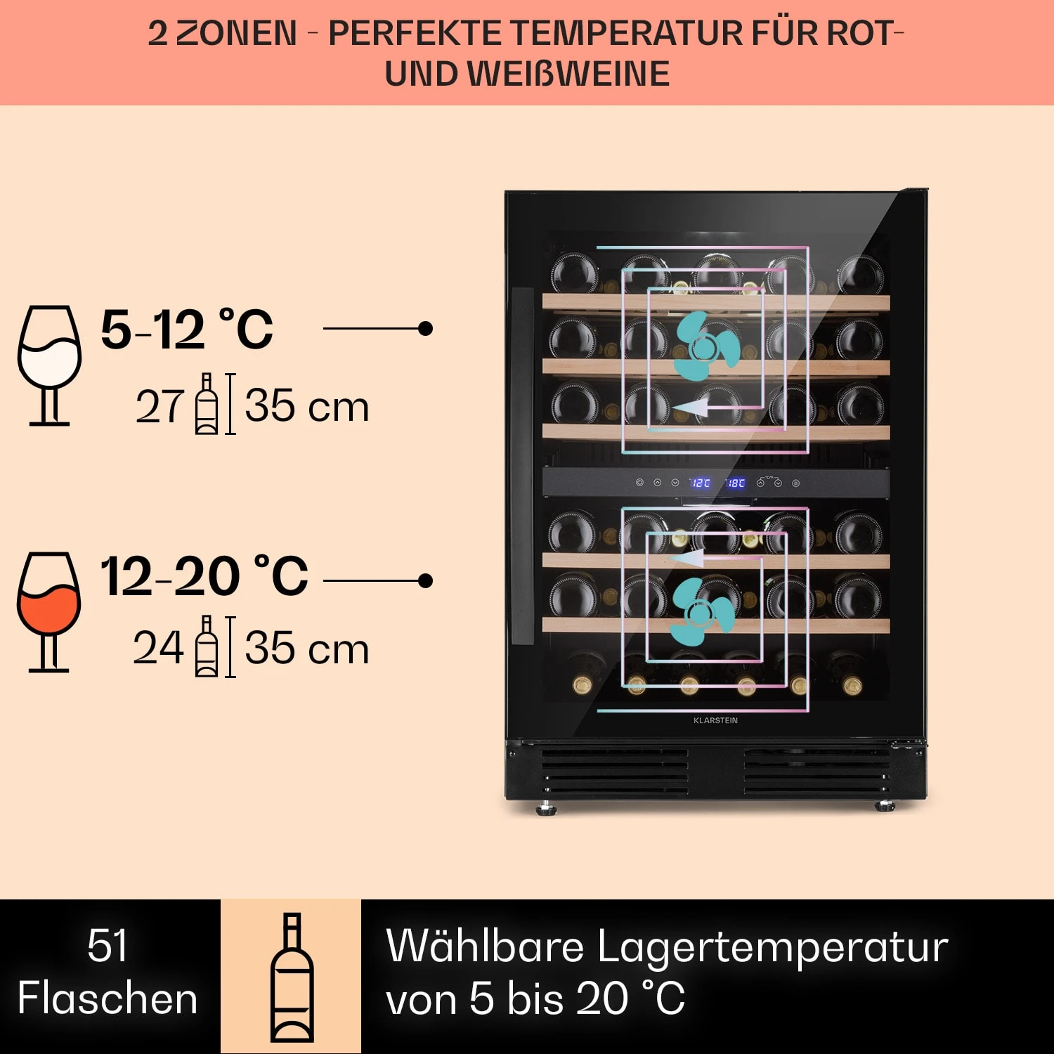Vinovilla 50 Duo Zweizonen-Weinkühlschrank 53l 17 Fl. 3-Farben Glastür Vinovilla 50 Duo Zweizonen-Weinkühlschrank 53l 17 Fl. 3-Farben Glastür -Klarstein Verkaufs 10041899 de 0003 usp