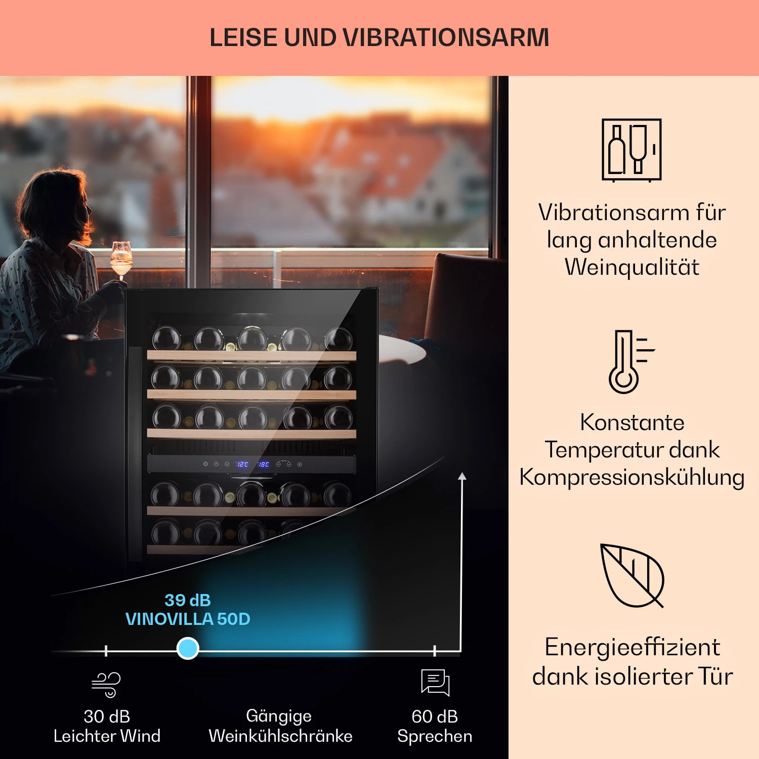 Vinovilla 50 Duo Zweizonen-Weinkühlschrank 53l 17 Fl. 3-Farben Glastür Vinovilla 50 Duo Zweizonen-Weinkühlschrank 53l 17 Fl. 3-Farben Glastür -Klarstein Verkaufs 10041899 de 0004 usp
