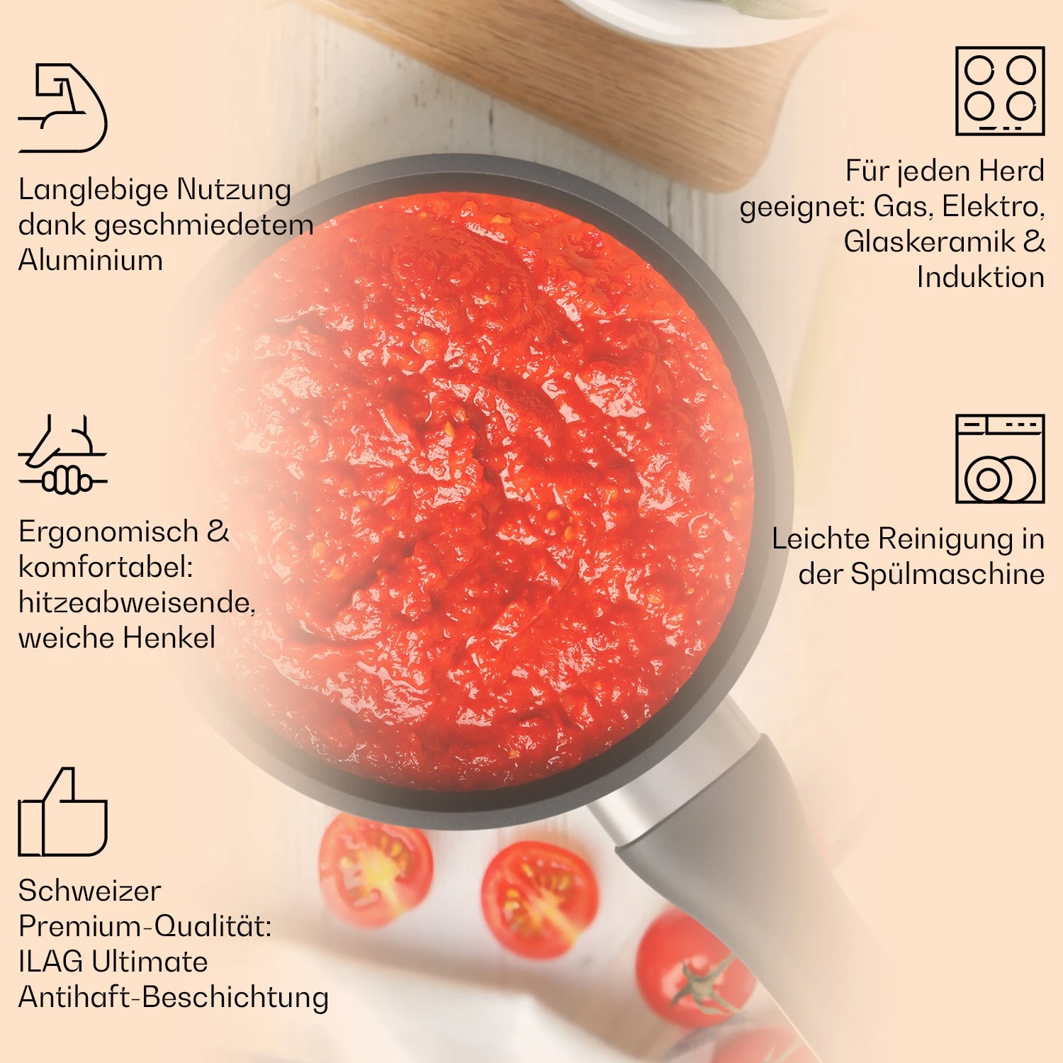 Noto Endurance Kasserolle Ø16cm geschmiedetes Aluminium Induktion Antihaft Noto Endurance Kasserolle Ø16cm Geschmiedetes Aluminium Induktion Antihaft -Klarstein Verkaufs 10045005 de 0002 usp