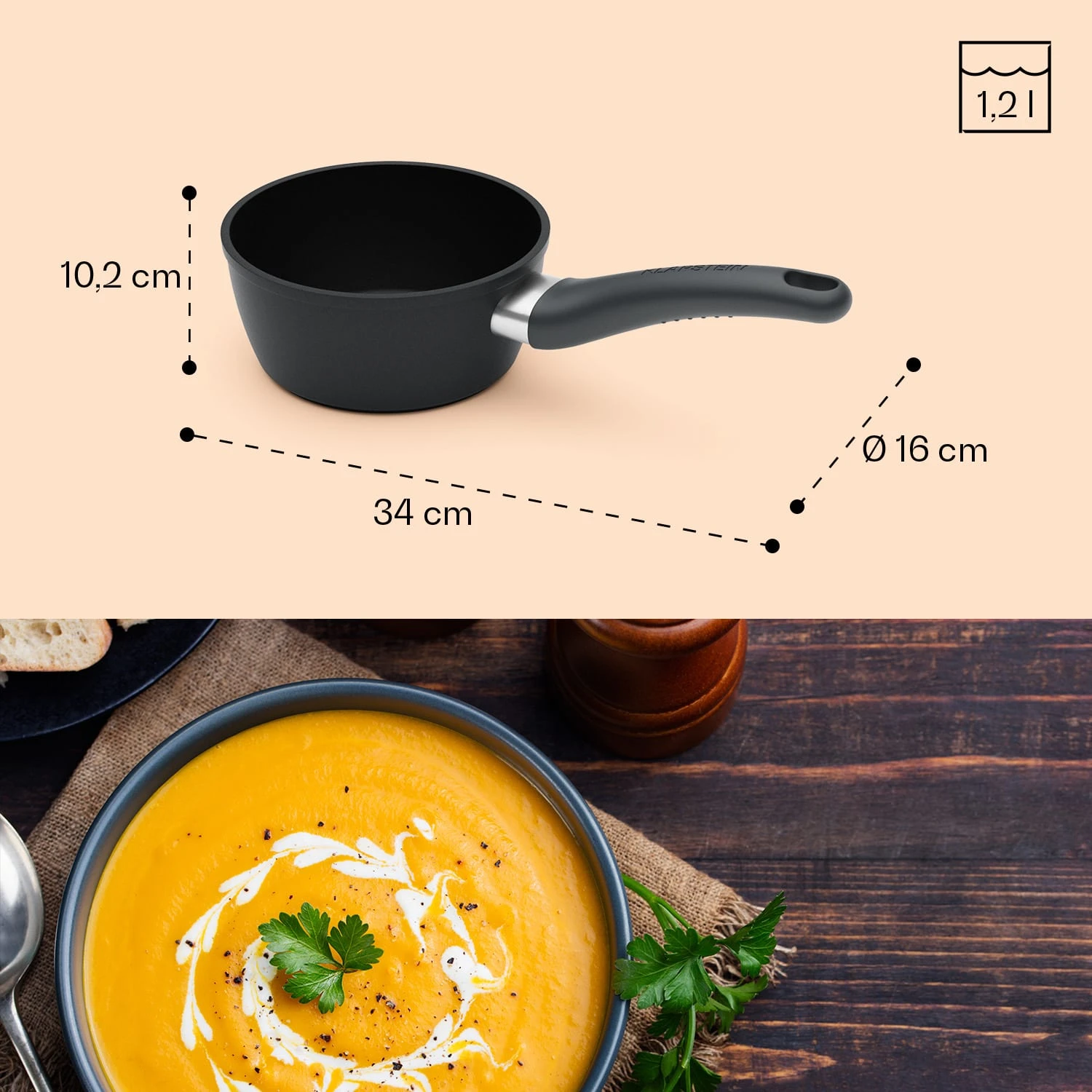 Noto Endurance Kasserolle Ø16cm geschmiedetes Aluminium Induktion Antihaft Noto Endurance Kasserolle Ø16cm Geschmiedetes Aluminium Induktion Antihaft -Klarstein Verkaufs 10045005 yy 0008 dimensions