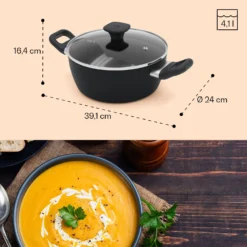 Noto Endurance Kochtopf Ø24cm Geschmiedetes Aluminium Deckel Induktion PTFE-Antihaftbeschichtung -Klarstein Verkaufs 10045007 yy 0009 dimensions