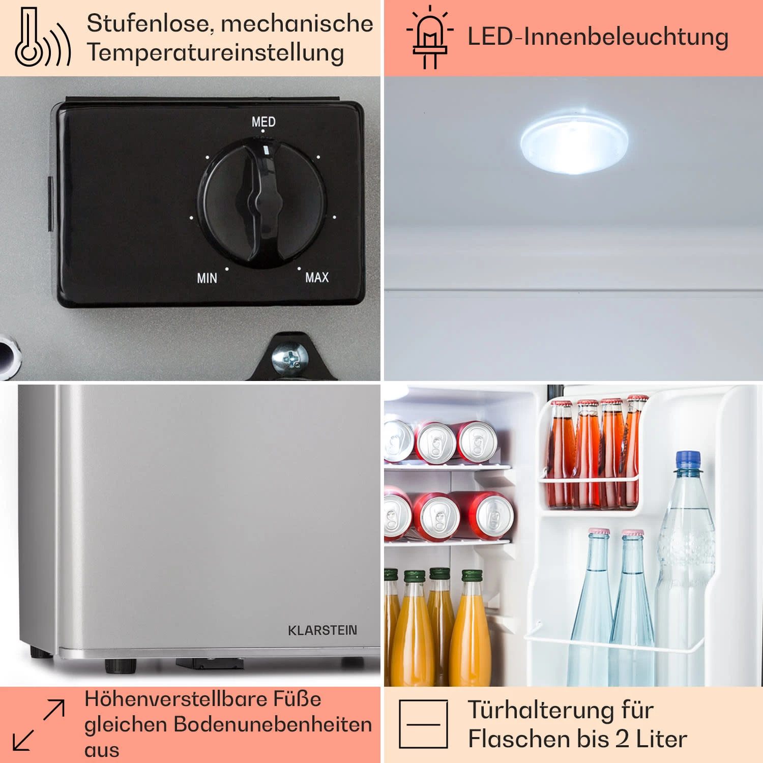 Happy Hour 38 Mini-Kühlschrank Minibar Getränkekühlschrank 38 L 26 dB Happy Hour 38 Mini-Kühlschrank Minibar Getränkekühlschrank 38 L 26 DB -Klarstein Verkaufs 10045046 de 0005 usp