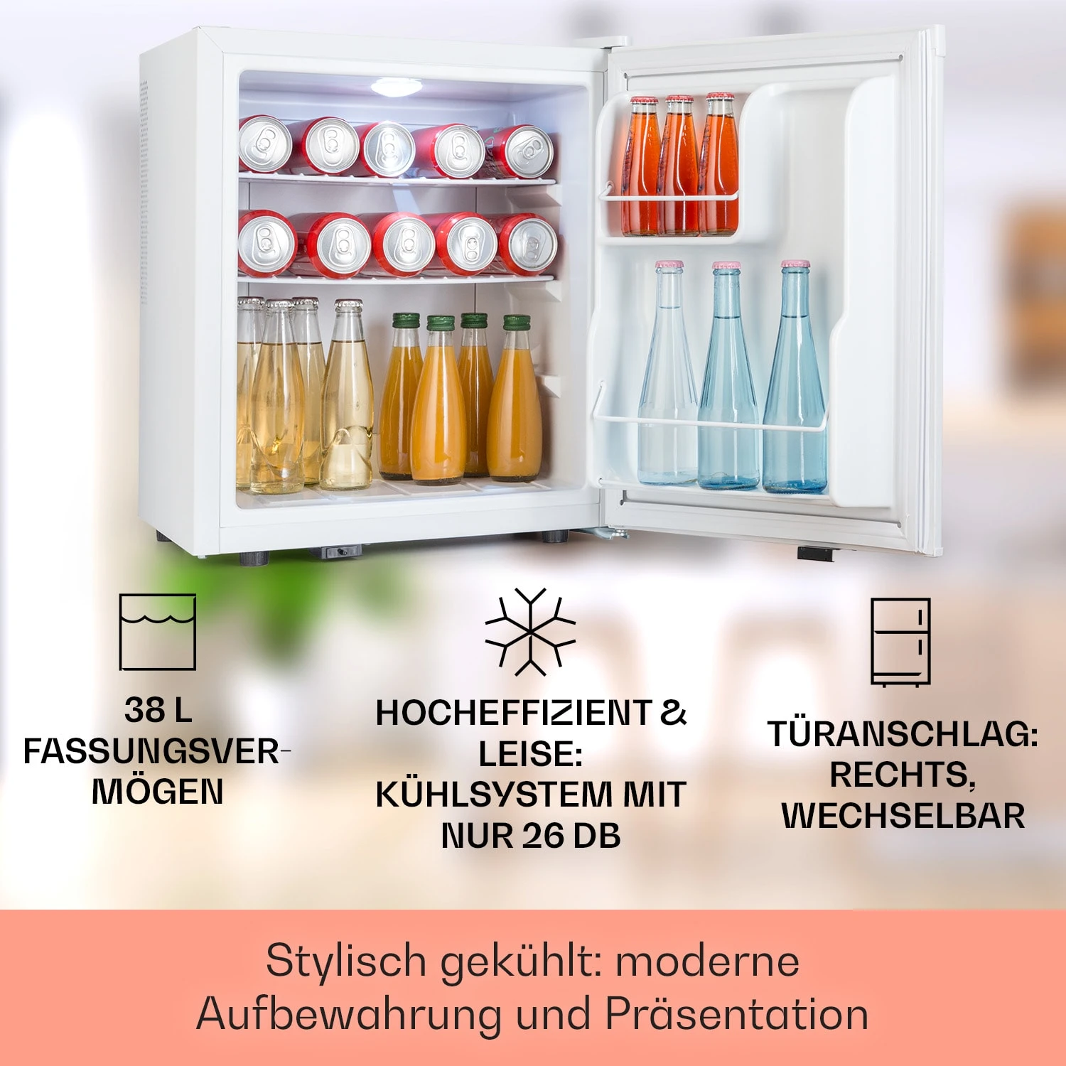 Happy Hour 38 Mini-Kühlschrank Minibar 38 Liter 26 dB Happy Hour 38 Mini-Kühlschrank Minibar 38 Liter 26 DB -Klarstein Verkaufs 10045047 de 0002 usp