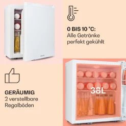 Happy Hour 38 Mini-Kühlschrank Minibar 38 Liter 26 DB 3 Happy Hour 38 Mini-Kühlschrank Minibar 38 Liter 26 DB -Klarstein Verkaufs 10045047 de 0004 usp