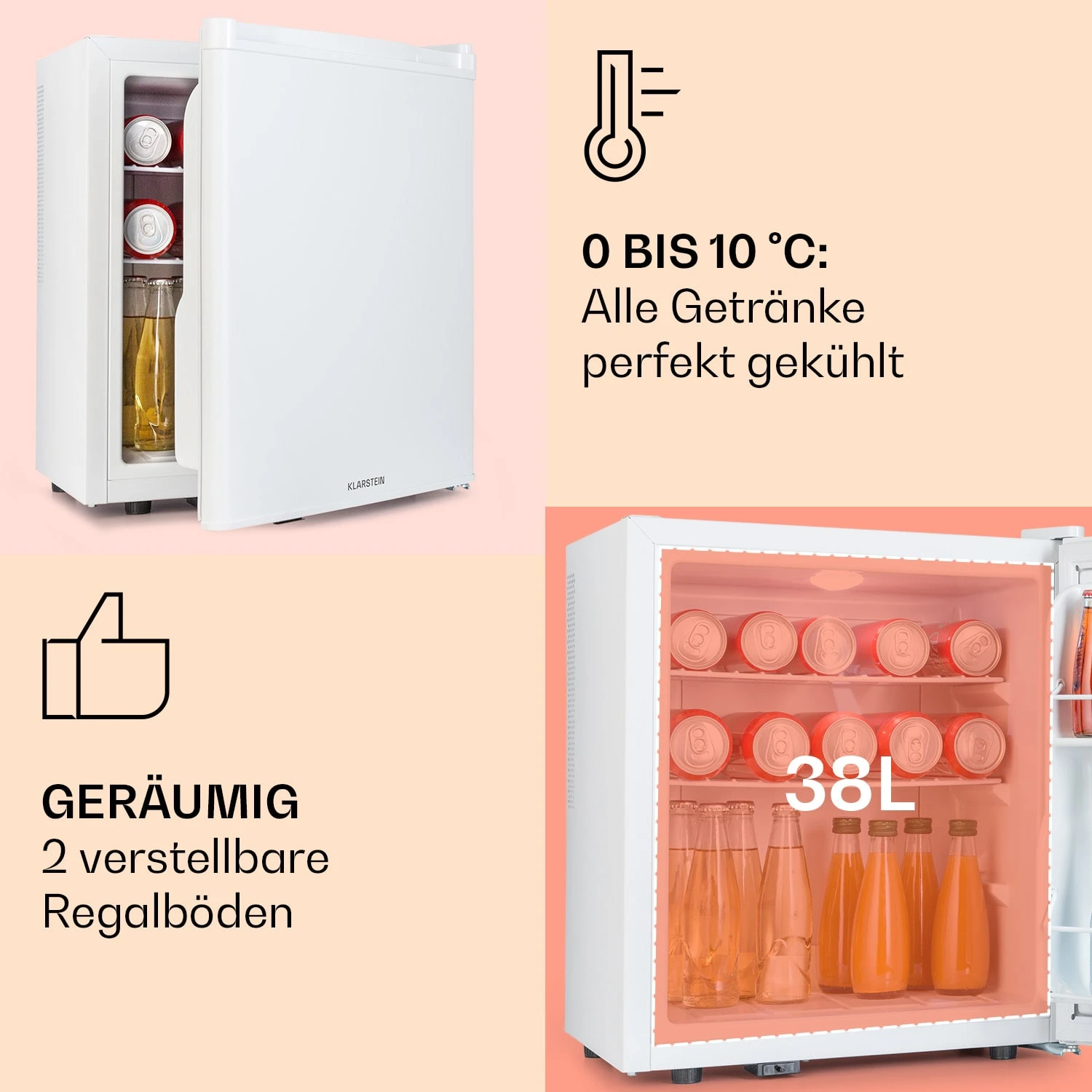 Happy Hour 38 Mini-Kühlschrank Minibar 38 Liter 26 dB Happy Hour 38 Mini-Kühlschrank Minibar 38 Liter 26 DB -Klarstein Verkaufs 10045047 de 0004 usp