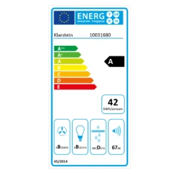 Sabia 60 Dunstabzugshaube 60cm | 600 M³/h | Energieeffizienzklasse A | Inklusive 2 X Aktivkohlefilter -Klarstein Verkaufs 60002216 energy label