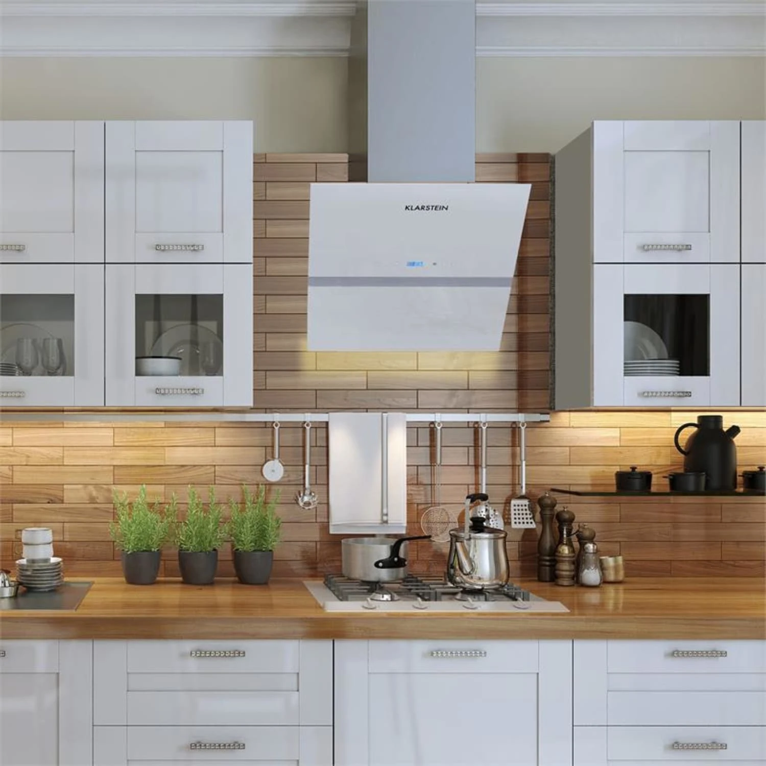 Aurea VII Dunstabzugshaube Umluftset 60cm Aktivkohlefilter weiß Aurea VII Dunstabzugshaube Umluftset 60cm Aktivkohlefilter Weiß -Klarstein Verkaufs 60002224 yy 0003 ambient Klarstein Aurea VII Abzugshaube 60cm reedit