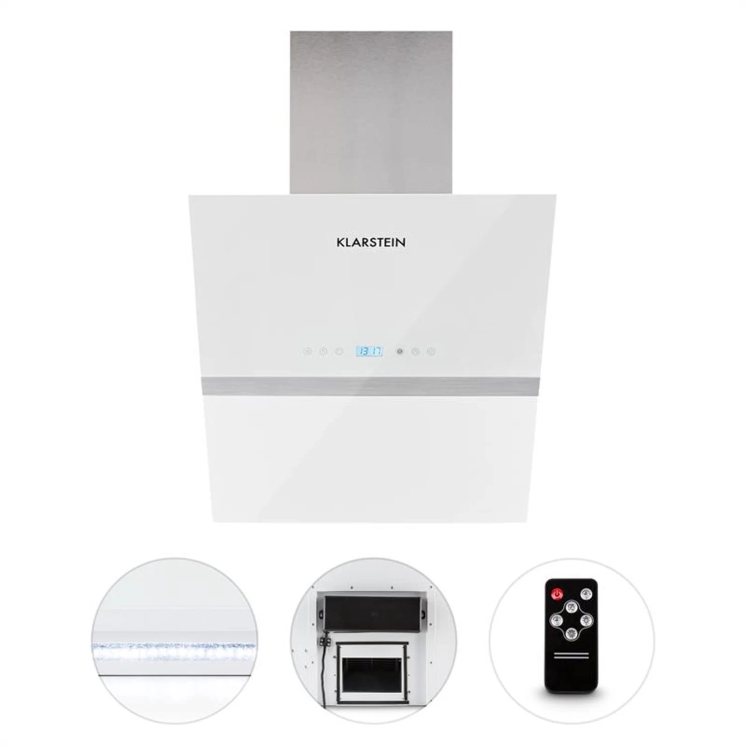 Aurea VII Dunstabzugshaube Umluftset 60cm Aktivkohlefilter weiß Aurea VII Dunstabzugshaube Umluftset 60cm Aktivkohlefilter Weiß -Klarstein Verkaufs 60002224 yy 0004 detail Klarstein Aurea VII Abzugshaube 60cm