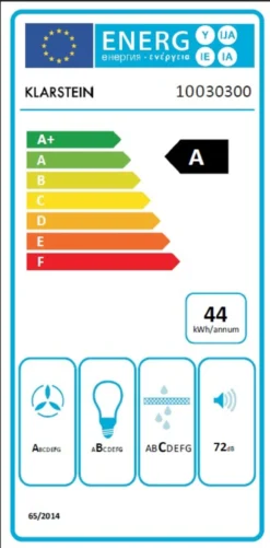 Skycook Dunstabzugshaube Umluftset 60cm 640m³/h Glas Edelstahl -Klarstein Verkaufs 60002313 energy label scaled