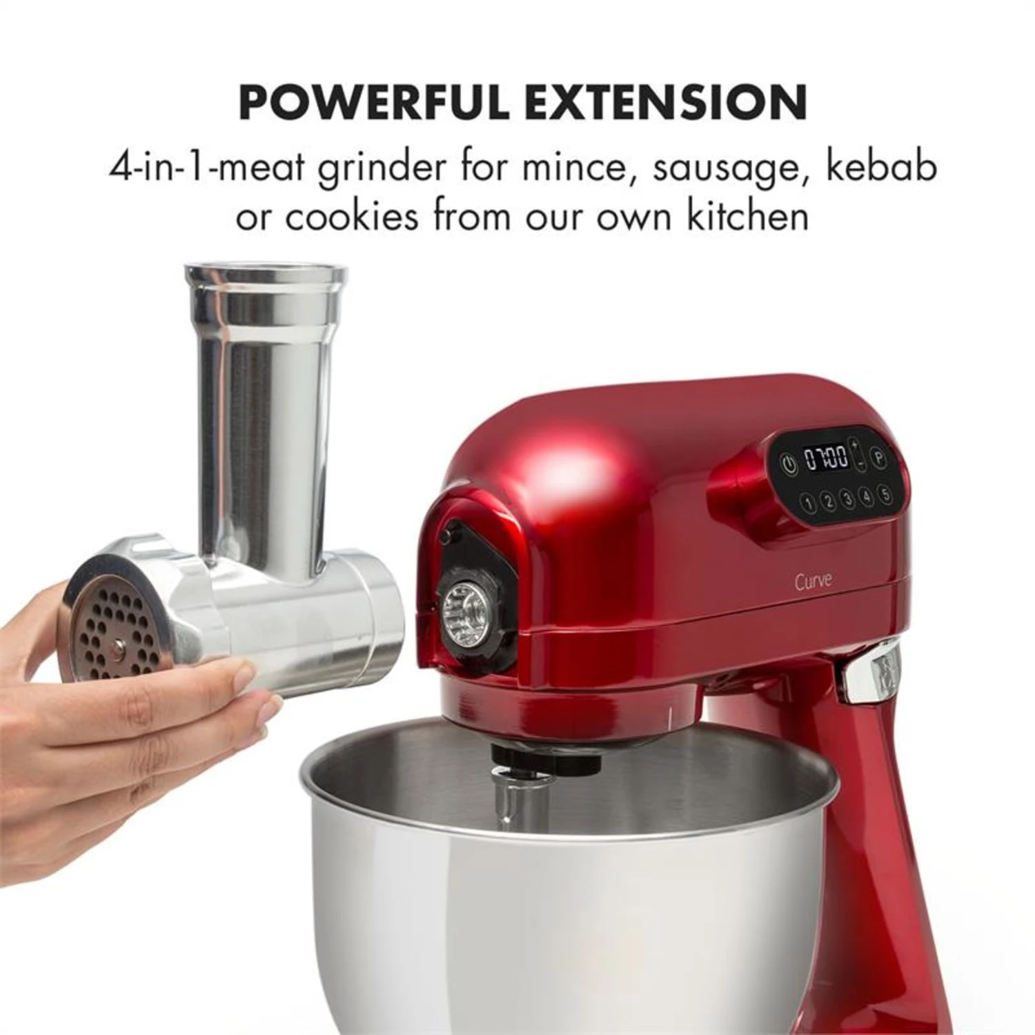 Curve Plus Küchenmaschinen-Set | 5l | 4-in-1 Fleischwolf | Rot -Klarstein Verkaufs 60002329 yy 0008 logo Klarstein Curve Plus Kuechenmaschinen Set rot reedit