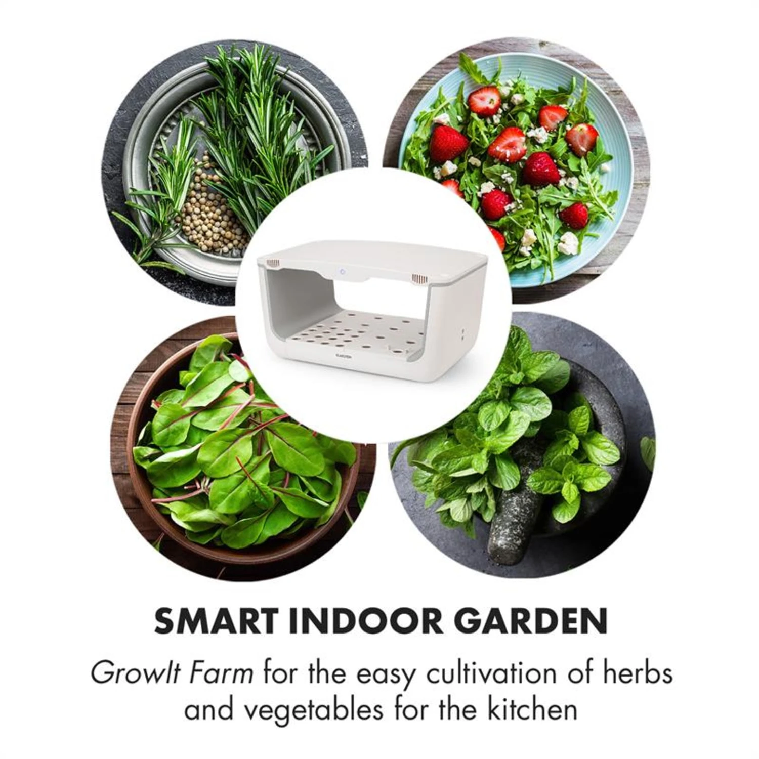 GrowIt Farm Starter Kit Europe 28 Pflanzen 48W 8 Ltr Europe-Seeds Nährlösung -Klarstein Verkaufs 60002407 yy 0004 logo Klarstein GrowIt Farm Smart Indoor Garden 8 Liter