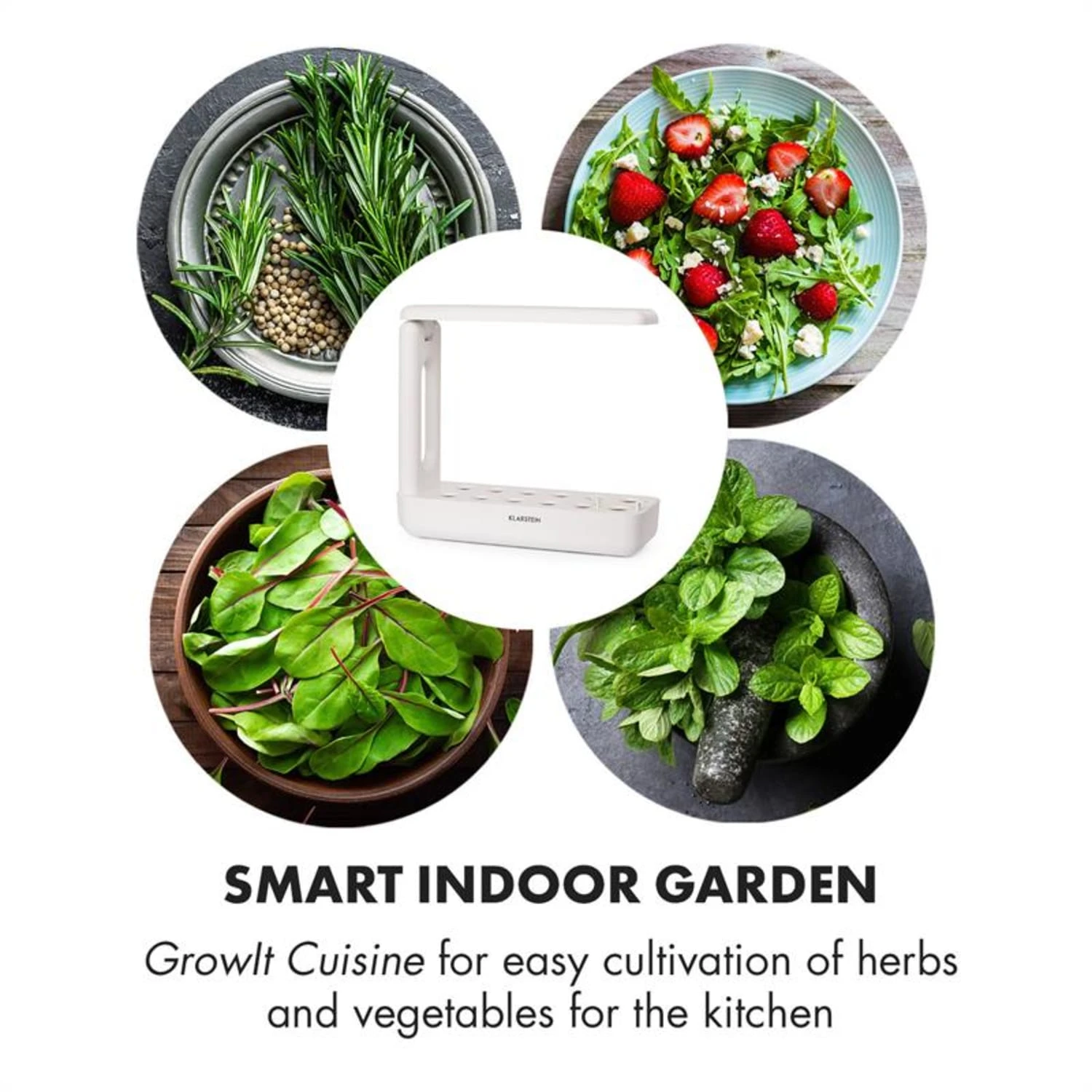 GrowIt Cuisine Starter Kit Salad 12 Pflanzen 25W LED 2Ltr Salad-Seeds Nährlösung GrowIt Cuisine Starter Kit Salad 12 Pflanzen 25W LED 2Ltr Salad-Seeds Nährlösung -Klarstein Verkaufs 60002417 yy 0004 logo Klarstein GrowIt Cuisine Smart Indoor Garden