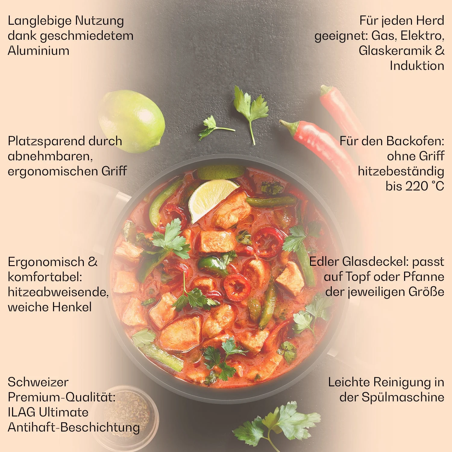 Noto Endurance Topf- und Pfannenset geschmiedetes Aluminium ergonomische Griffe Glasdeckel Filz Noto Endurance Topf- Und Pfannenset Geschmiedetes Aluminium Ergonomische Griffe Glasdeckel Filz -Klarstein Verkaufs 60003055 de 0002 usp