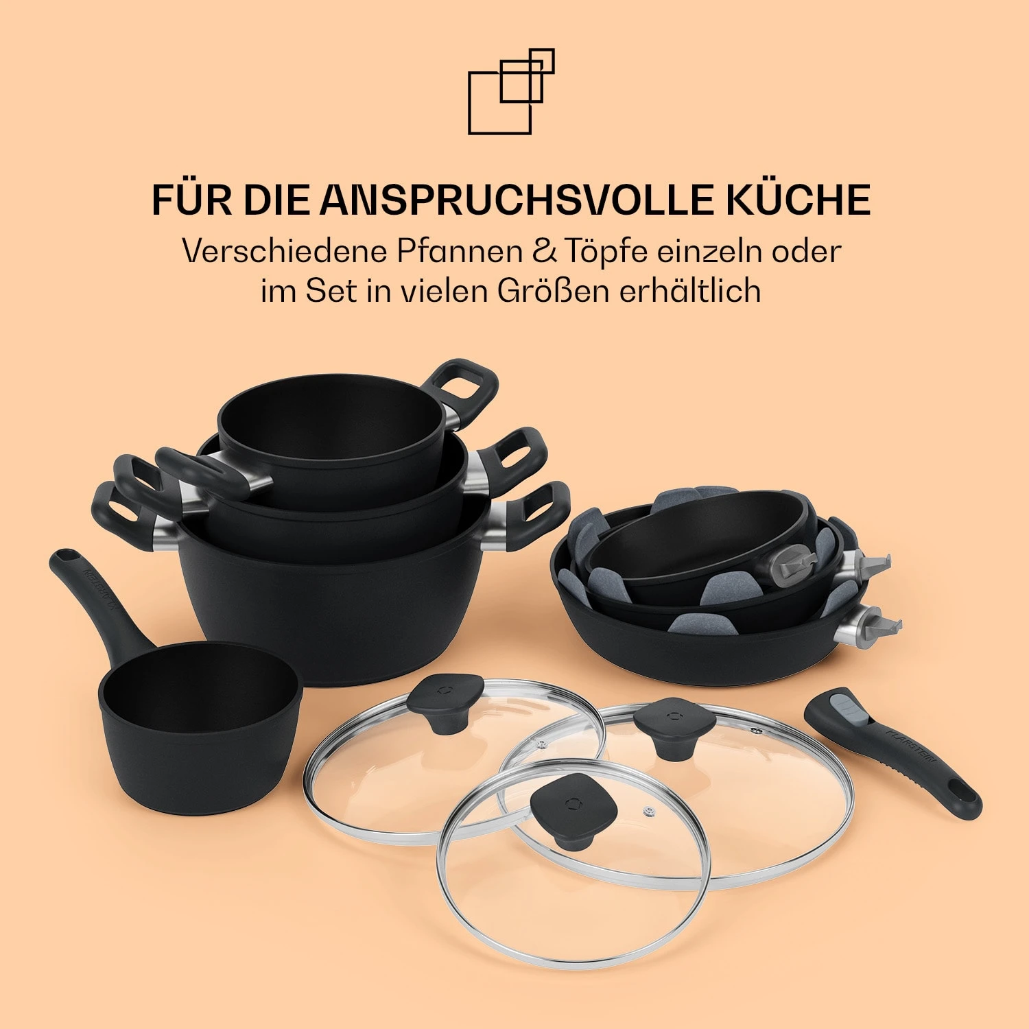 Noto Endurance Topf- und Pfannenset geschmiedetes Aluminium ergonomische Griffe Glasdeckel Filz Noto Endurance Topf- Und Pfannenset Geschmiedetes Aluminium Ergonomische Griffe Glasdeckel Filz -Klarstein Verkaufs 60003055 de 0008 usp