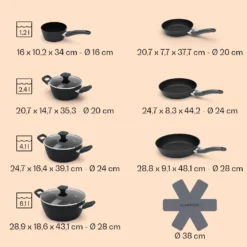 Noto Endurance Topf- Und Pfannenset Geschmiedetes Aluminium Ergonomische Griffe Glasdeckel Filz 8 Noto Endurance Topf- Und Pfannenset Geschmiedetes Aluminium Ergonomische Griffe Glasdeckel Filz -Klarstein Verkaufs 60003055 yy 0009 dimensions